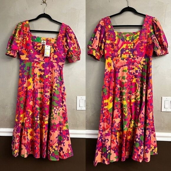 Anthropologie Roopa Pemmaraju Floral Midi Dress Abstract Colorful XS NWT - Picture 7 of 7